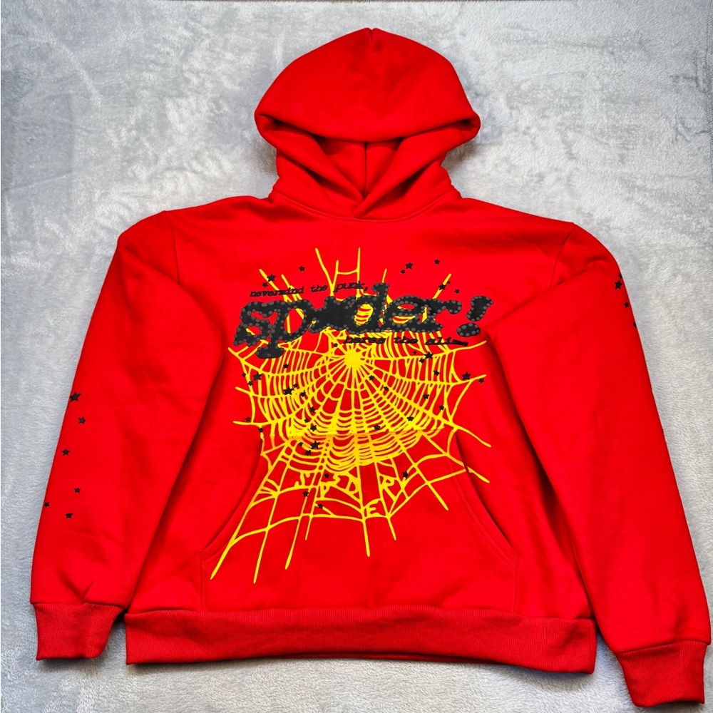 Bold Red and Yellow Sp5der Graphic Hoodie
